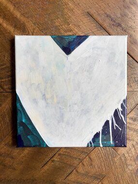 Original Blue & White Heart Painting - Abstract Handmade Art - OOAK Value $128